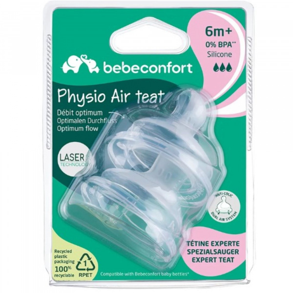 Lot de 2 tetines physio air silicone 6-18 mois Bebeconfort