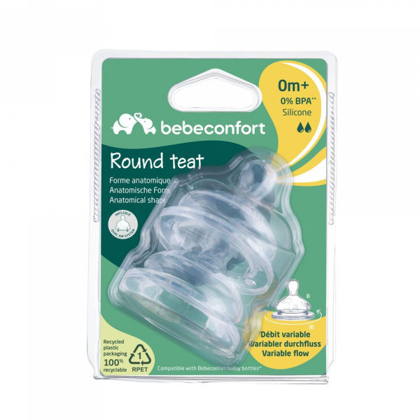 Lot de 2 tétines ronde silicone 3 vitesses taille 1 Bebeconfort
