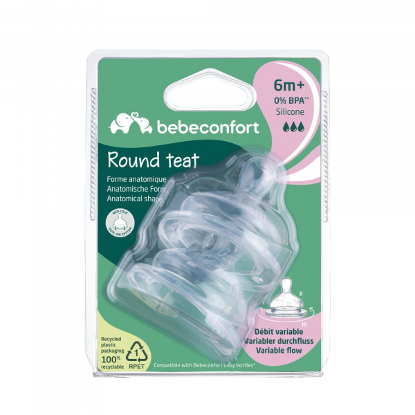 Lot de 2 tétines ronde silicone 3 vitesses 0-6 mois Bebeconfort