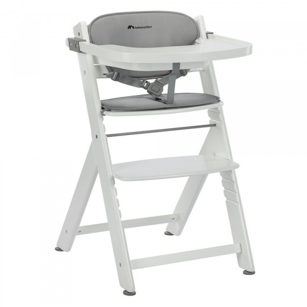 Chaise haute évolutive timba² blanc avec coussin gris Bebeconfort
