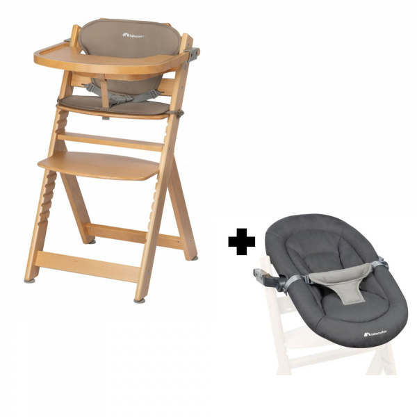 Chaise haute évolutive 2en1 timba avec coussin beige Bebeconfort