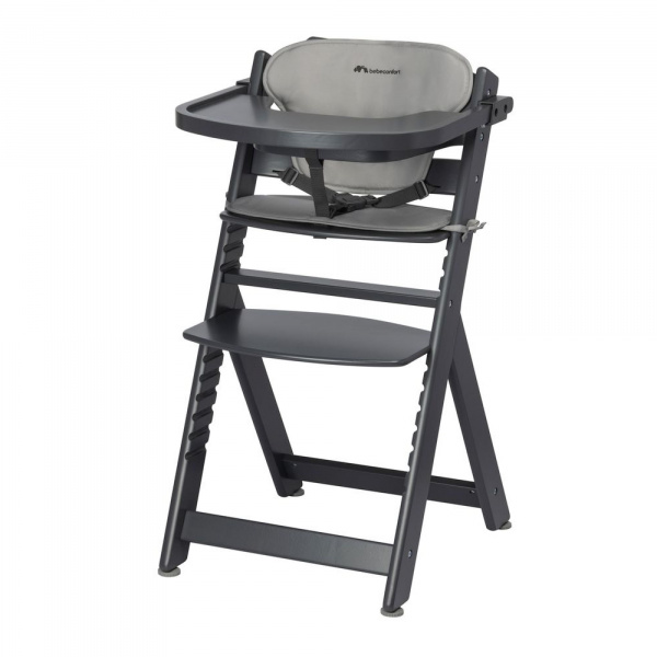 Chaise haute évolutive 2-en-1 timba black avec coussin gris + transat tinted graphite Bebeconfort