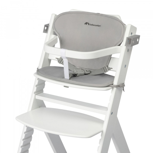 Chaise haute évolutive 2-en-1 timba blanc avec coussin gris + transat mineral graphite Bebeconfort