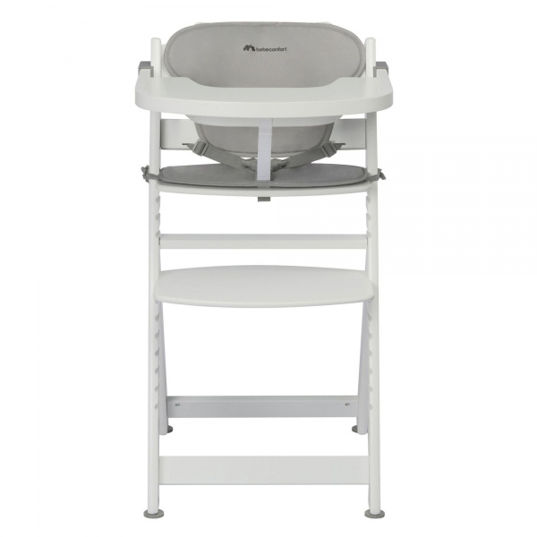Chaise haute évolutive 2-en-1 timba blanc avec coussin gris + transat mineral graphite Bebeconfort