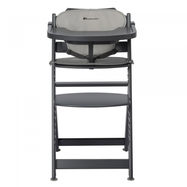 Chaise haute évolutive 2-en-1 timba black avec coussin gris + transat mineral graphite Bebeconfort