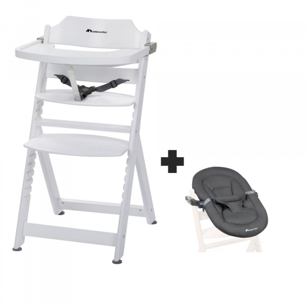 Chaise haute évolutive 2-en-1 timba white + transat mineral graphite Bebeconfort