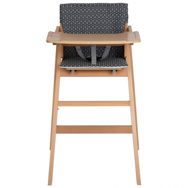 Chaise haute nordik natural wood avec coussin geometric