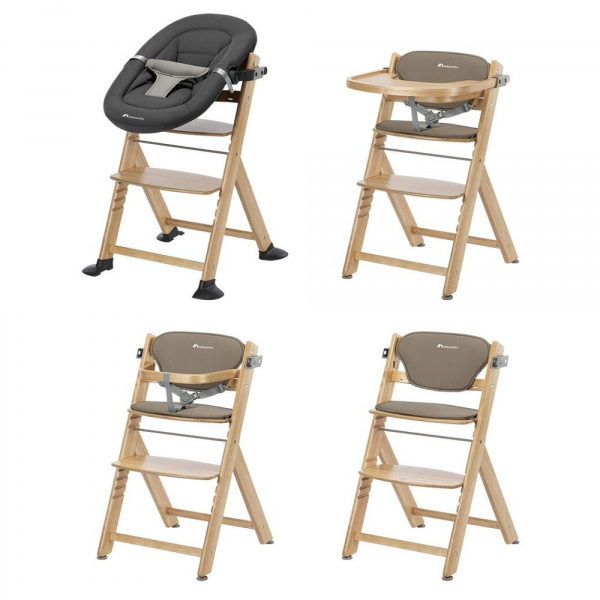 Chaise haute évolutive 2-en-1 timba ²wood avec coussin beige + transat tinted graphite Bebeconfort
