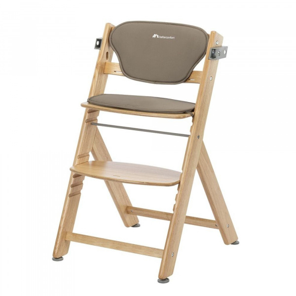 Chaise haute évolutive 2-en-1 timba ²wood avec coussin beige + transat tinted graphite Bebeconfort