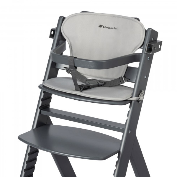 Chaise haute évolutive timba black avec coussin gris Bebeconfort
