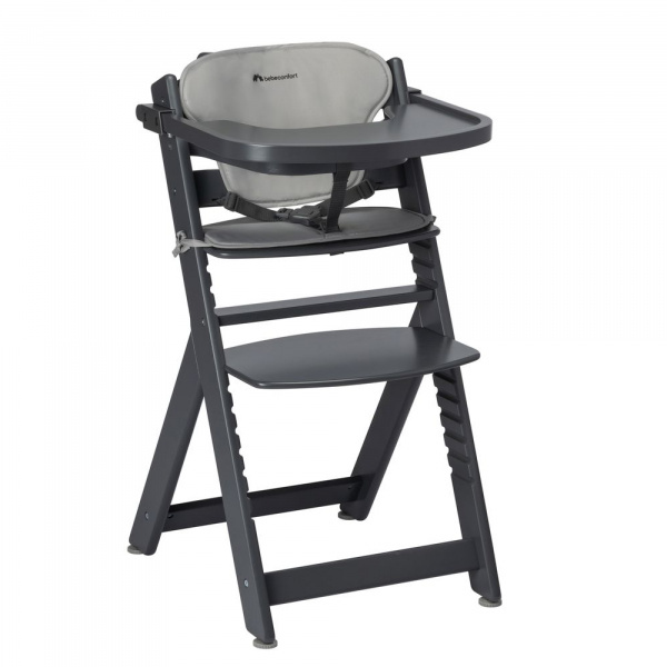 Chaise haute évolutive timba black avec coussin gris Bebeconfort