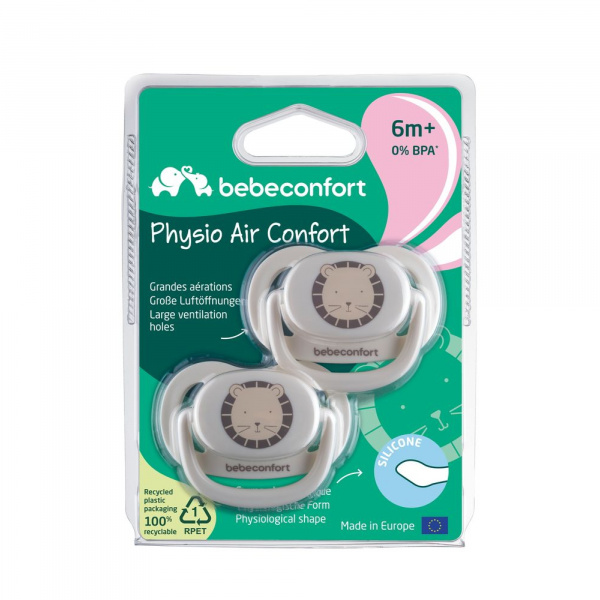 Lot de 2 sucettes physiologiques silicone air confort 0-6 mois sand Bebeconfort
