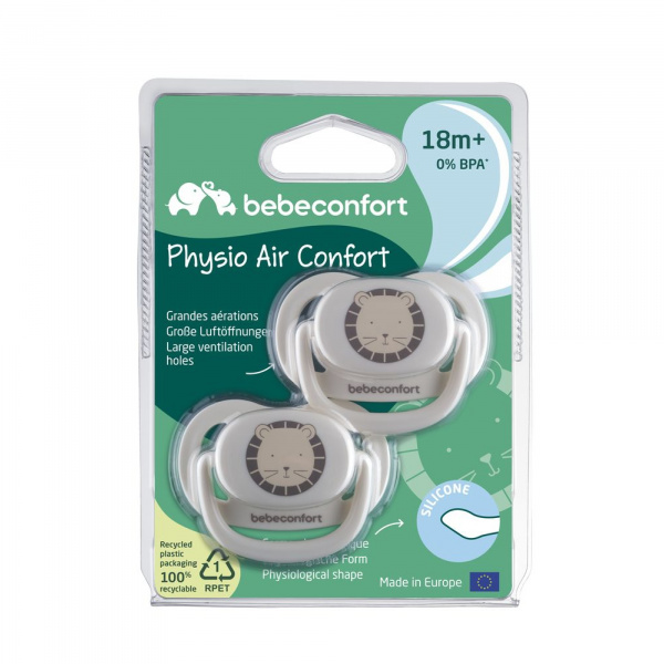 Lot de 2 sucettes physiologiques silicone air confort 0-6 mois sand Bebeconfort