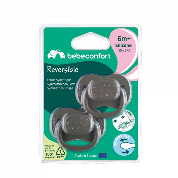 Lot de 2 sucettes réversible silicone 6-18 mois Bebeconfort