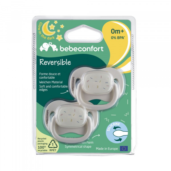 Lot de 2 sucettes réversible phosphorescente silicone 6-18 mois sand Bebeconfort