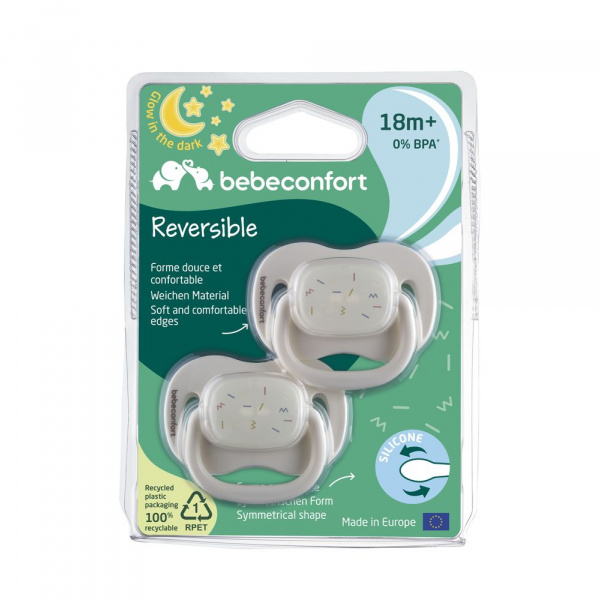 Lot de 2 sucettes réversible phosphorescente silicone 6-18 mois sand Bebeconfort