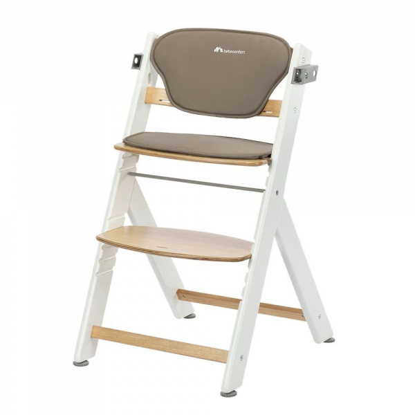 Chaise haute évolutive 2-en-1 timba ² light wood avec coussin beige + transat tinted graphite Bebeconfort
