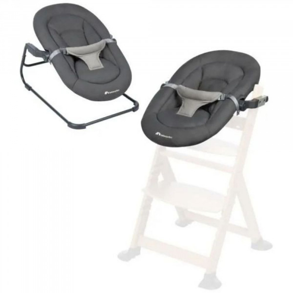 Chaise haute évolutive 2-en-1 timba ² light wood avec coussin beige + transat tinted graphite Bebeconfort