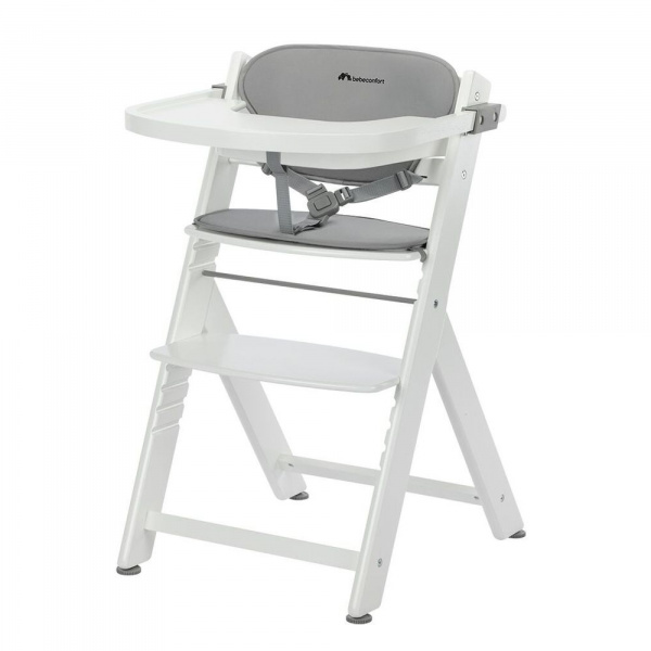 Chaise haute évolutive 2-en-1 timba ² blanc avec coussin gris + transat tinted graphite Bebeconfort