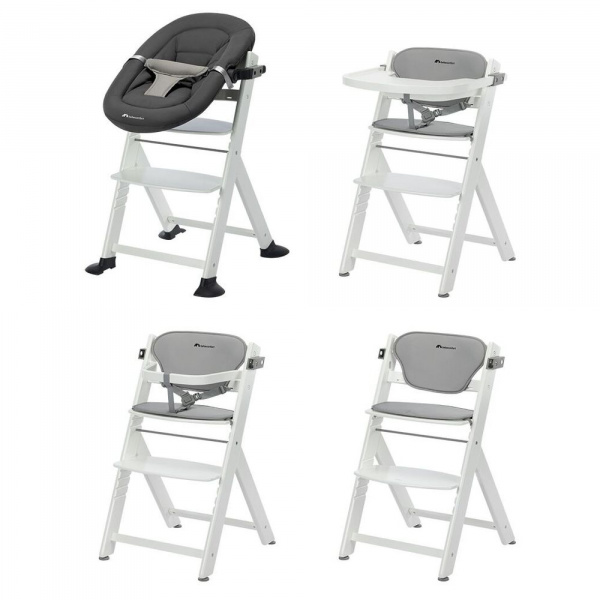 Chaise haute évolutive 2-en-1 timba ² blanc avec coussin gris + transat tinted graphite Bebeconfort