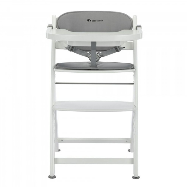 Chaise haute évolutive 2-en-1 timba ² blanc avec coussin gris + transat tinted graphite Bebeconfort