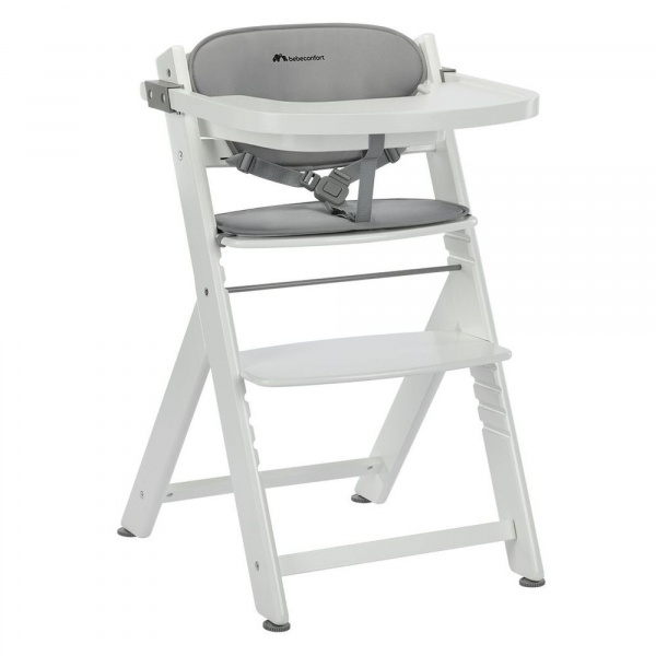 Chaise haute évolutive 2-en-1 timba ² blanc avec coussin gris + transat tinted graphite Bebeconfort