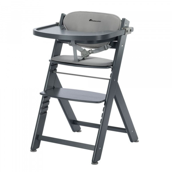 Chaise haute évolutive 2-en-1 timba ² blanc avec coussin grey + transat tinted graphite Bebeconfort