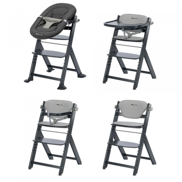 Chaise haute évolutive 2-en-1 timba ² avec coussin mineral graphite + transat tinted graphite Bebeconfort