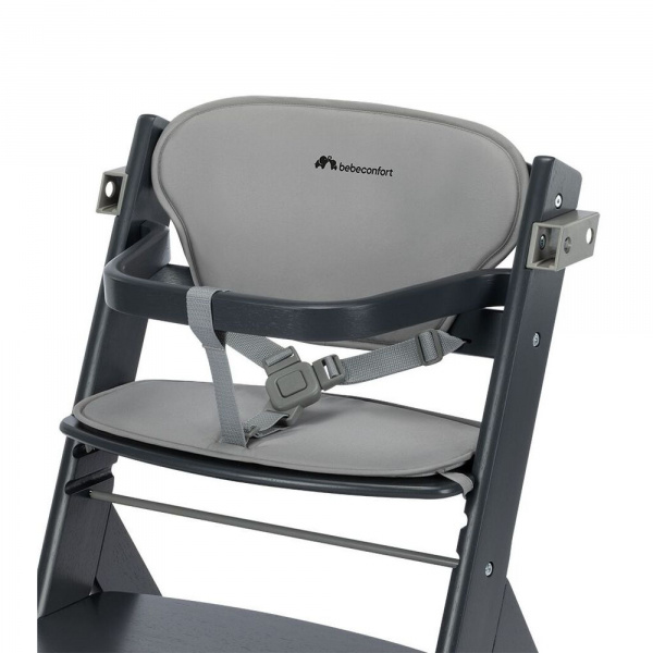 Chaise haute évolutive 2-en-1 timba ² avec coussin mineral graphite + transat tinted graphite Bebeconfort