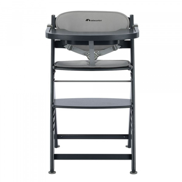 Chaise haute évolutive 2-en-1 timba ² avec coussin mineral graphite + transat tinted graphite Bebeconfort