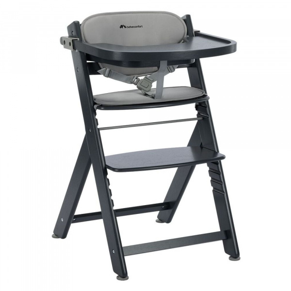Chaise haute évolutive 2-en-1 timba ² avec coussin mineral graphite + transat tinted graphite Bebeconfort