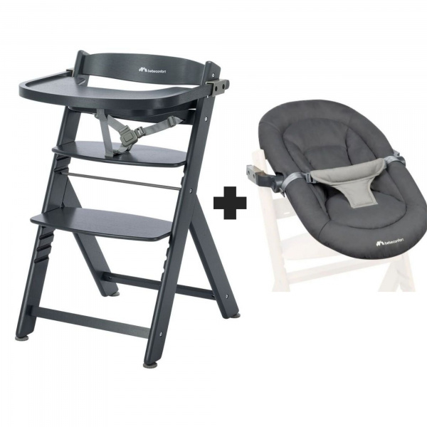 Chaise haute évolutive 2-en-1 timba ² warm gray + transat tinted graphite Bebeconfort