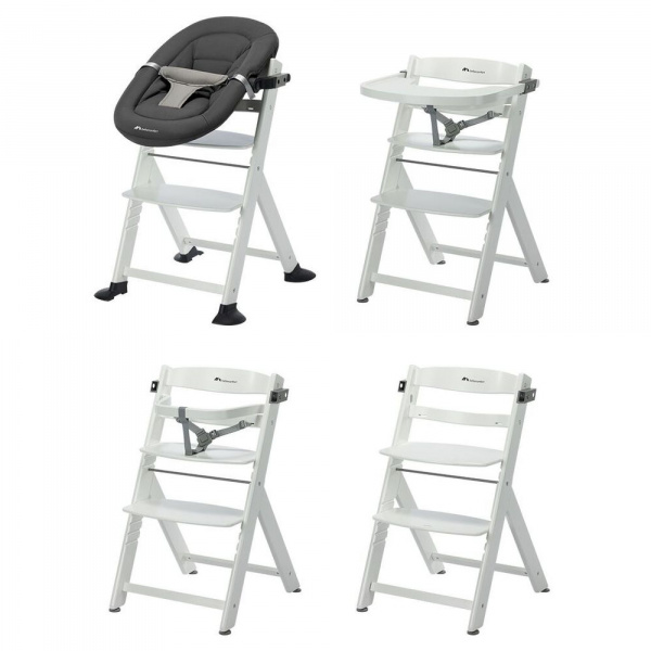 Chaise haute évolutive 2-en-1 timba ² white + transat tinted graphite Bebeconfort