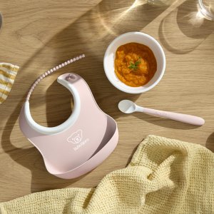 Coffret repas avec bavoir rose pastel Babybjorn