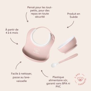Coffret repas avec bavoir rose pastel Babybjorn