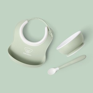 Coffret repas avec bavoir vert pastel Babybjorn