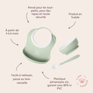 Coffret repas avec bavoir vert pastel Babybjorn