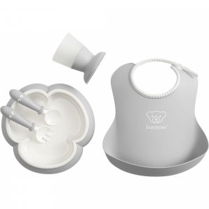 Coffret repas avec bavoir gris Babybjorn
