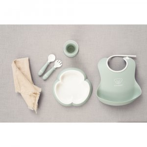 Coffret repas avec bavoir vert pastel Babybjorn