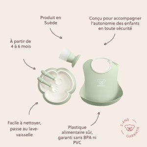 Coffret repas avec bavoir vert pastel Babybjorn