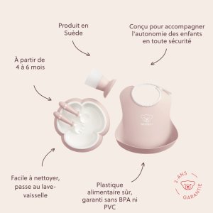 Coffret repas avec bavoir rose pastel Babybjorn