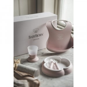 Coffret repas avec bavoir rose pastel Babybjorn