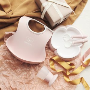 Coffret repas avec bavoir rose pastel Babybjorn