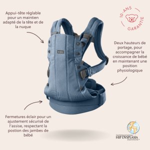 Porte bébé harmony melange tissé chiné bleu Babybjorn