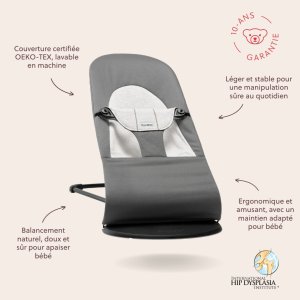 Transat bébé balance soft coton et jersey gris foncé et gris Babybjorn