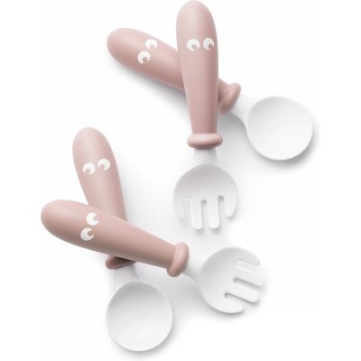 BABYBJORN Lot de 4 cuillères et fourchettes pour bébé rose pastel