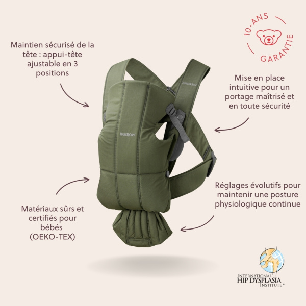 Porte bébé mini coton vert foncé Babybjorn