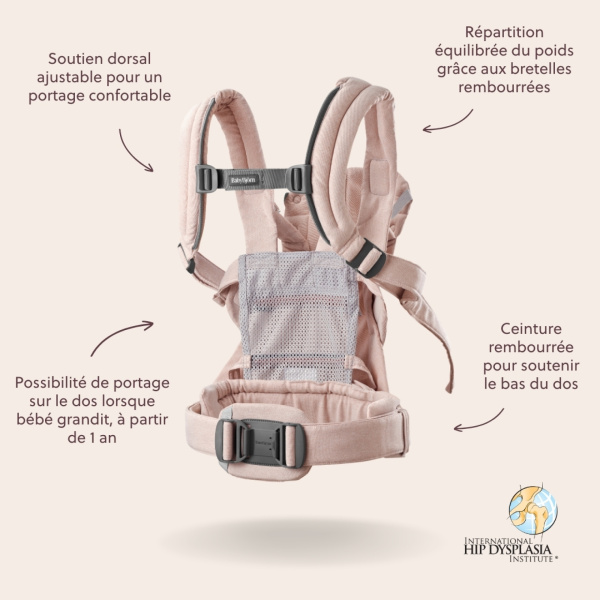 Porte bébé harmony tissé chiné rose Babybjorn