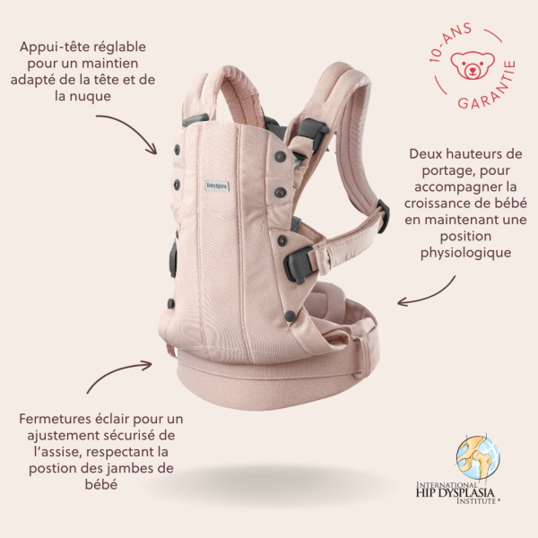 Porte bébé harmony tissé chiné rose Babybjorn