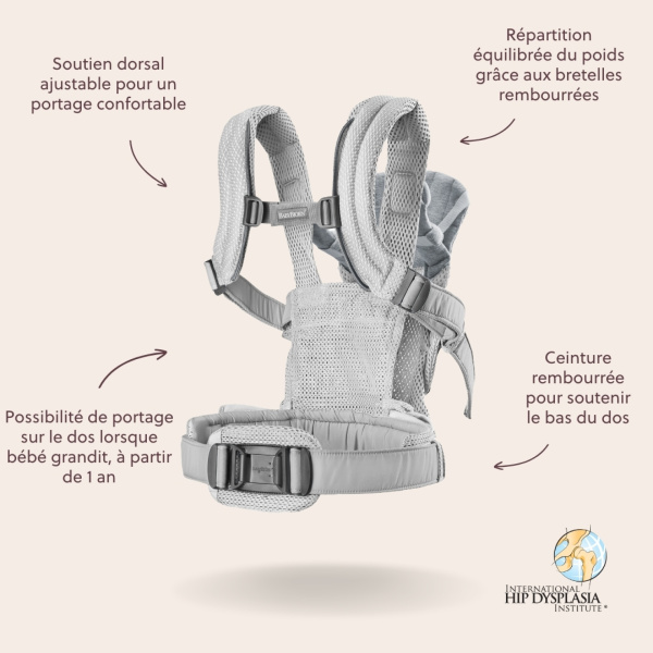 Porte bébé harmony mesh 3d argent Babybjorn